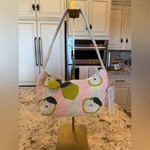 Handcrafted in India Beaded Apple shoulder bag Pink and white stripes